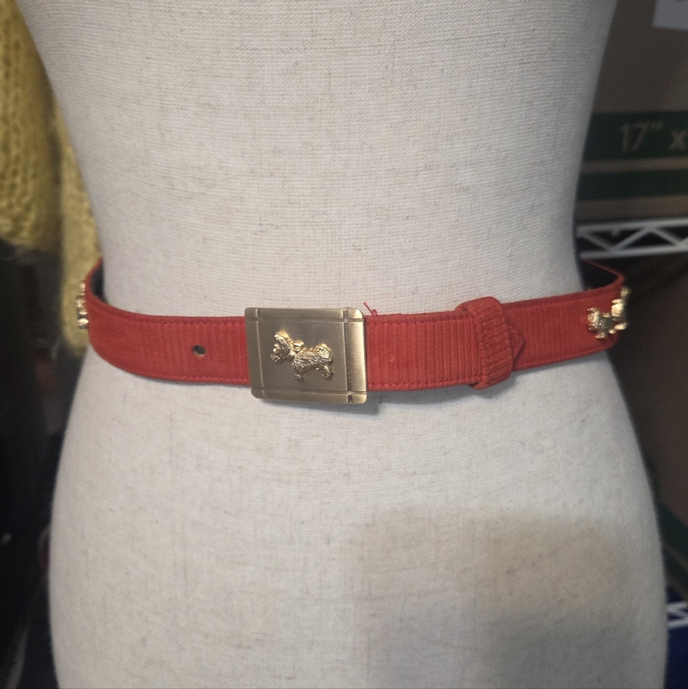 vtg escada scottie dog belt red ribcord suede buckle italy sz 36xs us 4-6 preppy
